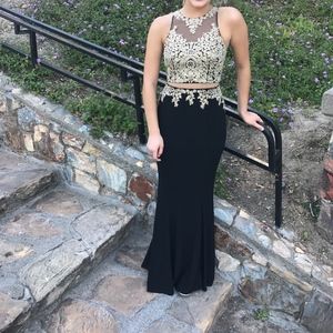 Gold and Black Beaded Prom Dress